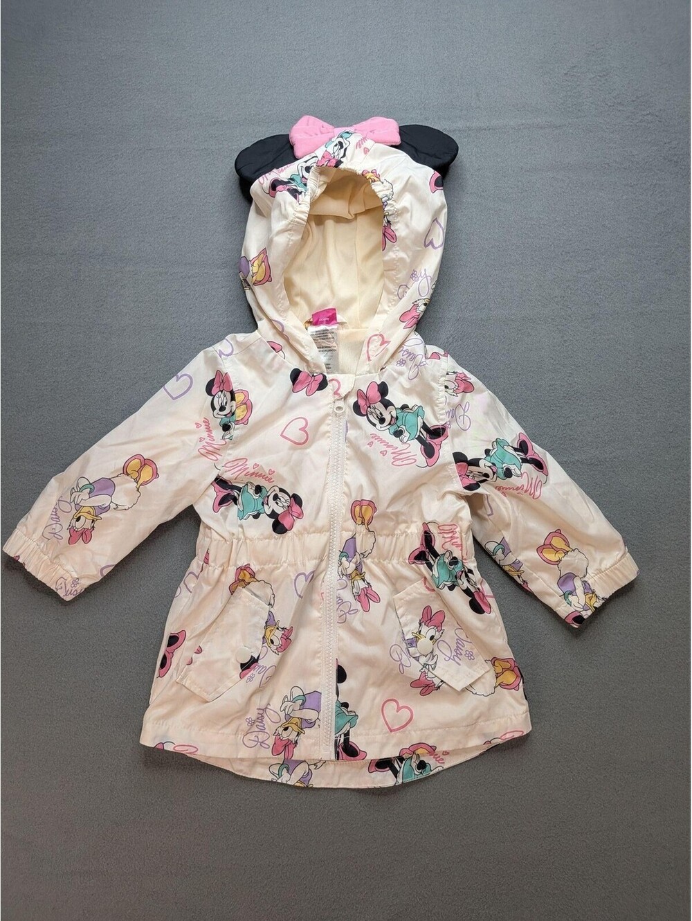 Disney Jacket Girls 12-18 Months White Minnie Daisy Heart Hooded Rain Coat Bow